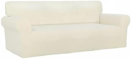 PureFit Super Stretch Sofa Slipcover – Spandex Non Slip Soft Couch Sofa Cover, Washable Furniture Protector with Non Skid Foam and Elastic Bottom for Kids, Pets (Oversized Sofa, Ivory)