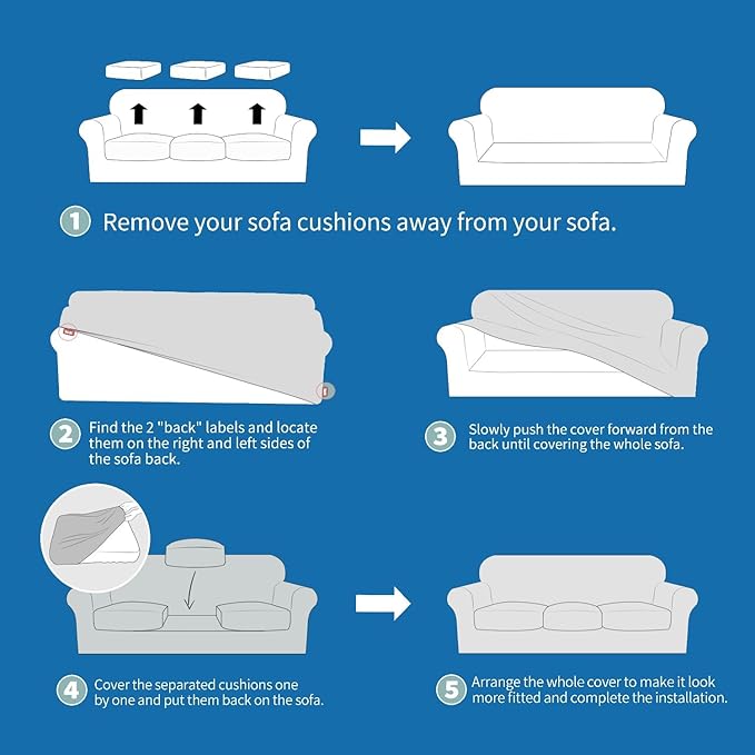 XINEAGE New 4 Pieces Extra Large Couch Covers for 3 Cushion Sofa Super Stretch Sofa Cover for 3 Large Seat Cushion Universal Slip Cover for Living Room (Peacock Blue), 91"-110"(3 Cushions)