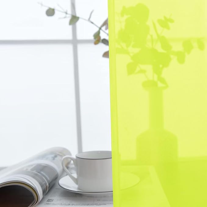 SpaceDresser Basic Rod Pocket Sheer Voile Window Curtain Panels Chartreuse 1 Pair 2 Panels 52 Width 54 Inch Long for Kitchen Bedroom Children Living Room Yard(Chartreuse, 52W x 54L)