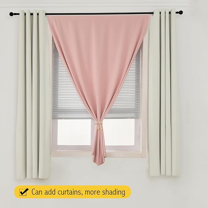 Self Adhesive Blackout Curtains- Stick on Curtains Shades Window Blinds Curtains No Rod Needed Easy to Hang Curtain, Use for Bedroom, Living Room,Roman Shades, 47" W X 79" L, Pink, 1 Panel