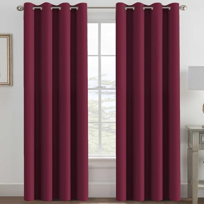 H.VERSAILTEX Christmas Curtain for Living Room Thermal Insulated Window Treatment Curtain Extra Long 108 inch Length Energy Saving Solid Grommet Blackout Drape, One Panel, Burgundy Red,52" W x 108" L