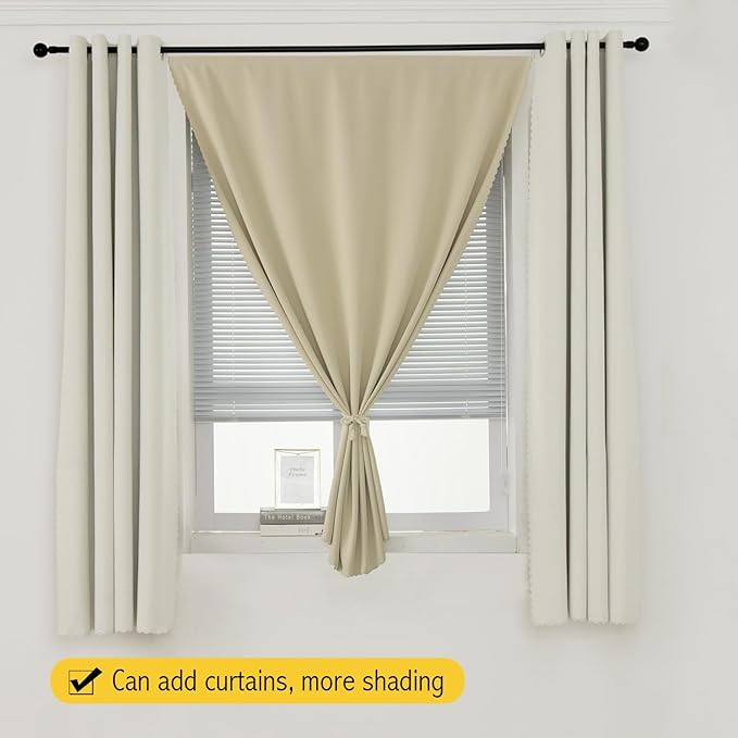 Self Adhesive Portable Blackout Curtains for Bedroom Easy to Install Window Thermal Lnsulated Kitchen Room Darkening Small Window Curtains, Cortinas Para Cuarto, 35"W X 59"L, Beige, 1 Panel