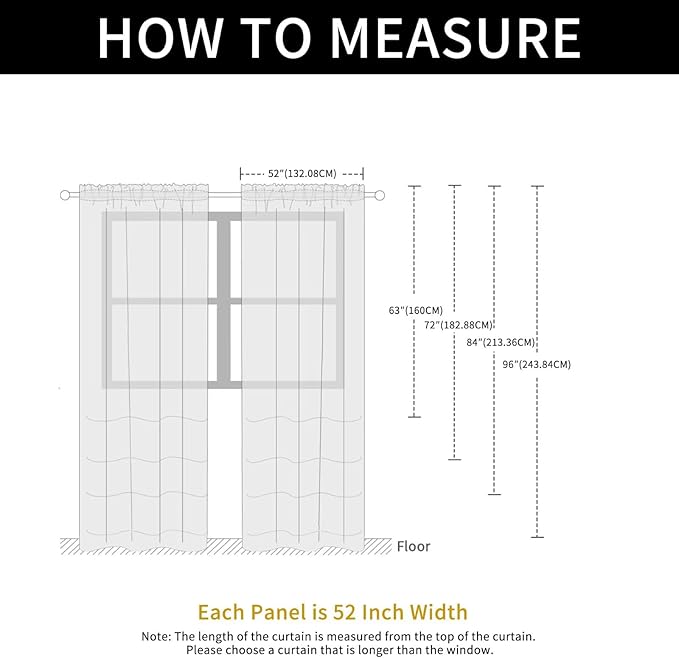 SpaceDresser Check Sheer Curtains 45 Inches Long for Living Room, Rod Pocket Plaid Semi Sheer Drapes for Kitchen Bedroom(White, 52W x 45L)