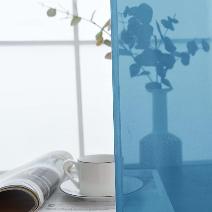 SpaceDresser Basic Rod Pocket Sheer Voile Window Curtain Panels Blue 1 Pair 2 Panels 52 Width 63 Inch Long for Kitchen Bedroom Children Living Room Yard(Blue, 52W x 63L)