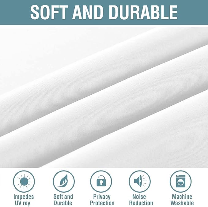 H.VERSAILTEX White Curtains for Bedroom Pure White Curtain 96 inches Long for Christmas Thermal Insulated Window Treatment Panel/Drape for Living Room, White, One Panel, Grommet Top, 52" W x 96" L