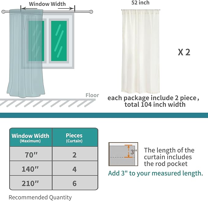BGment Beige Linen Curtains 84 Inch Length for Living Room - Cream Semi Sheer Drapes Light Filtering with Rod Pocket for Bedroom Dining Country Lightweight, 2 Panels, Each Panel 52 Inch Wide