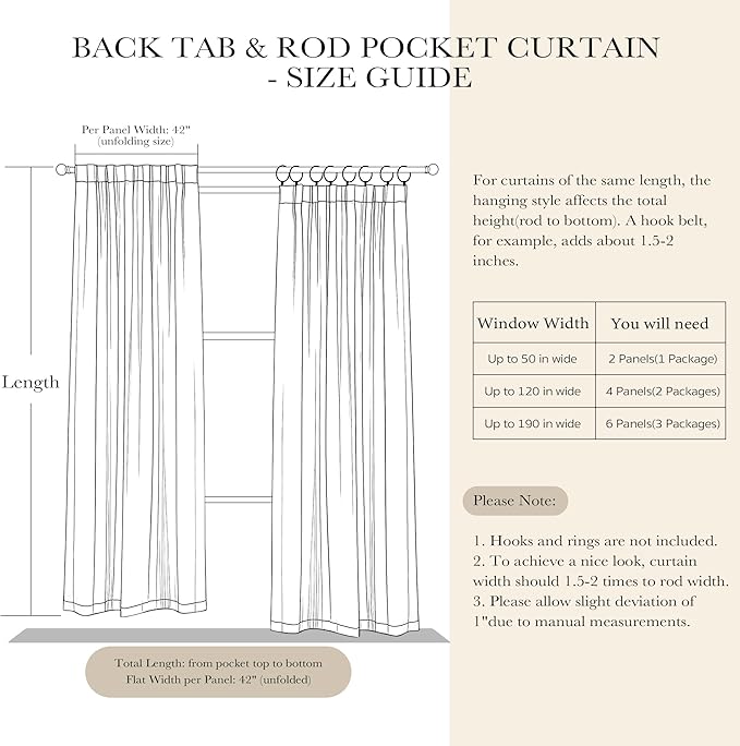 PONY DANCE Blackout Window Curtains - Back Tab Window Treatments Curtain Panels/Draperies Room Darkening Noise Reducing Home Fashion, Wide 42 x Long 45 inches, Light Taupe, One Pair
