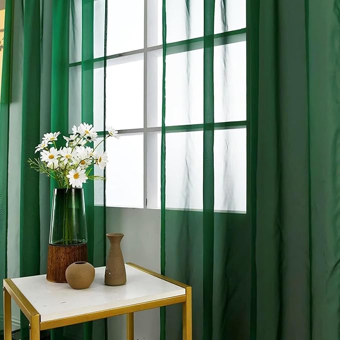 SpaceDresser Basic Rod Pocket Sheer Voile Window Curtain Panels Foliage Green 1 Pair 2 Panels 52 Width 36 Inch Long for Kitchen Bedroom Children Living Room Yard(Foliage Green, 52W x 36L)