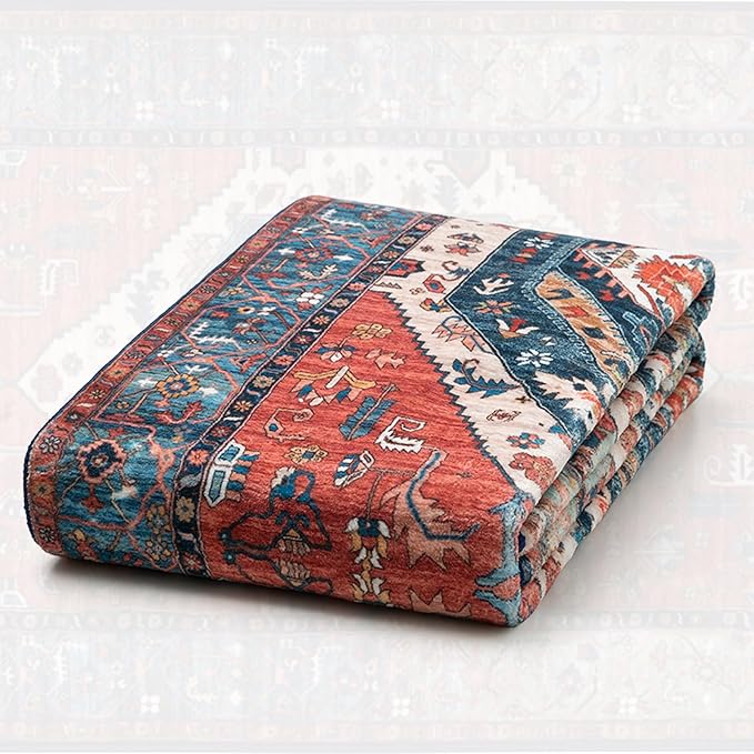 SERISSA 5x8 Area Rugs for Living Room, Large Washable Non-Slip Boho Rug, Ultra Soft Vintage Rust Oriental Tribal Print Distressed Carpet for Bedroom Dining Room Dorm Office Home Decor