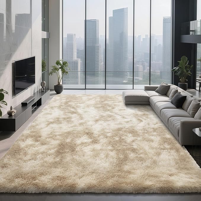 Shag Area Rugs for Bedroom Living Room,8X10 Ultra Soft Fluffy Area Rugs for Dorm, Indoor Carpet Nursery Rugs for Kids Girls Room Home Decor,Camel
