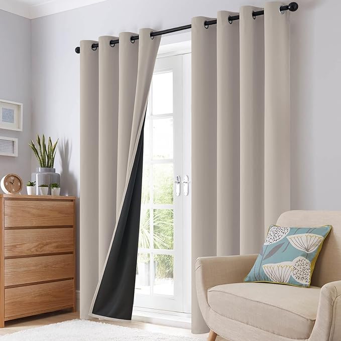 SimpleHome 100% Blackout Curtains for Bedroom,Thermal Insulated Natural Grommet Window Drapes Room Darkening Curtains for Living Room with Black Back,52 x 72 Inch,2 Panels