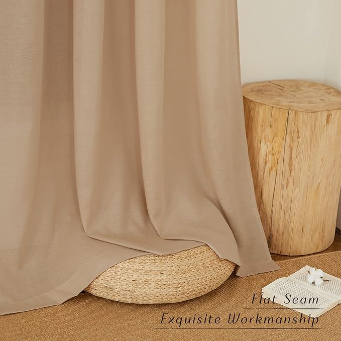 NICETOWN Linen Camel Window Curtains 84 inches Long, Grommet Thick Linen Blend Window Treatments Privacy Assured with Light Filtering for Bedroom/Living Room, W42 x L84