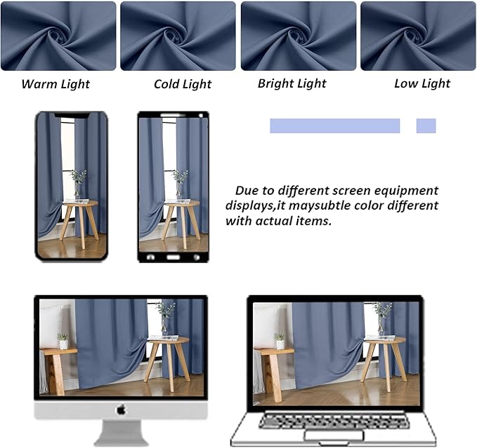 Simplebrand Ava Denim Blue Blackout Curtains for Bedroom 84 Inch Length 2 Panels Set, Solid Thermal Insulated Privacy Living Room Window Treatment Curtains Blackout Drapes, W40 x L84 Inch, Denim Blue