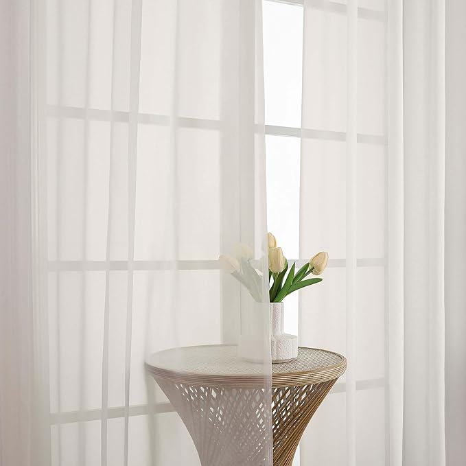 OWENIE Sheer Curtains 84 Inches Long 2 Panels Set, Ivory Sheer Curtain for Living Room Bedroom, Modern Voile Filmy Rod Pocket Curtains & Drapes, 2 Pcs, Each 59 W x 84L Inch, Ivory