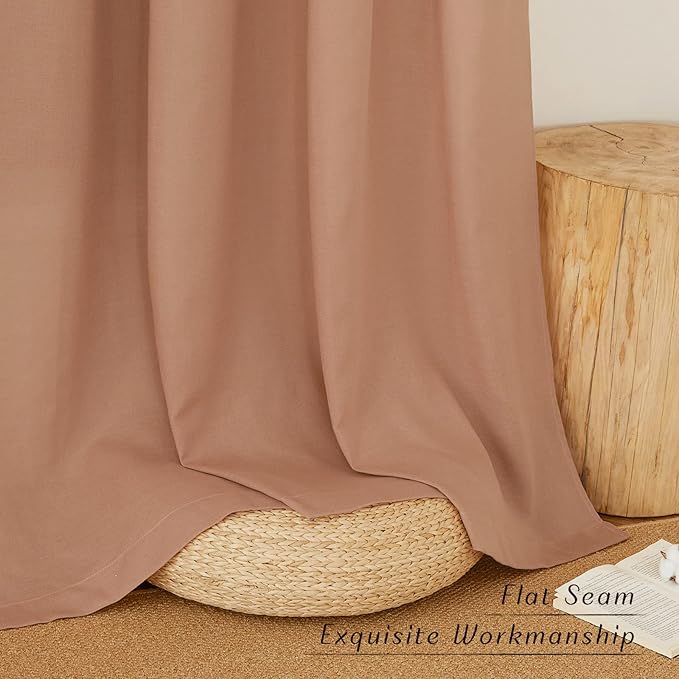 NICETOWN Flax Linen Terracotta Curtains for Bedroom, Grommet Thick Flax Semi Sheer Elegant & Casual Drapes Privacy Assured with Light Filtering for Girls Princess Room, W55 x L84, 2 Pieces
