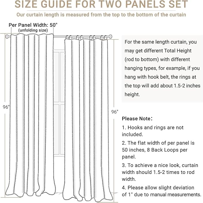 100% Blackout Shield Creamy Peach Linen Blackout Curtains for Bedroom 96 Inches Long, Back Tab/Rod Pocket Living Room Drapes, Thermal Insulated Blackout Curtains 2 Panels Set, 50" W x 96" L