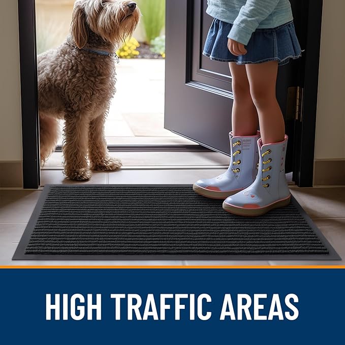 OLANLY Front Door Mat Indoor Outdoor Entrance, 2-Pack 29.5 x 17 Inch, Waterproof Heavy Duty Doormat, Fade Resistant, Low Profile, Easy Clean Patio Porch Welcome Floor Mats for Entry, Black