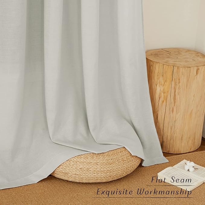 NICETOWN Linen Curtains 96 inches Long for Living Room, Grommet Semi Sheer Drapes Linen Weave Window Treatments Privacy Added with Light Filtering for Bedroom, Gray, W34 x L96, 2 Panels
