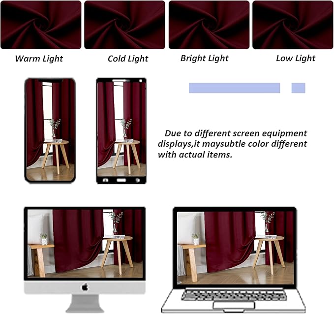 Simplebrand Ava Burgundy Short Blackout Curtains for Bedroom 45 Inches Long 2 Panels Set, Solid Thermal Insulated, Energy Saving Window Treatment Curtains Blackout Drapes, W40 x L45 Inch, Burgundy