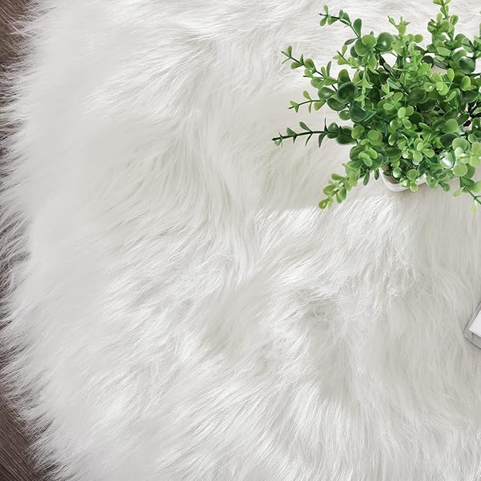 Latepis Round Rugs 8ft White Circle Area Washable Fluffy Rug Faux Fur Soft Sheepskin Plush Shaggy Rug for Living Room Bedroom Large Floor Rugs Home Decor