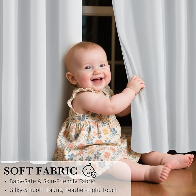 RYB HOME White 100% Blackout Curtains, Short Thermal Insulated Heat & UV Blocking Total Room Darkening Privacy Drapes for Small Window, Width 42 by Length 30, White, 2 Panels