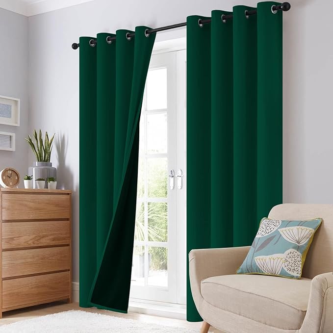 SimpleHome 100% Blackout Curtains for Bedroom,Thermal Insulated Dark Green Grommet Window Drapes Room Darkening Curtains for Living Room with Black Back,42 x 54 Inch,2 Panels