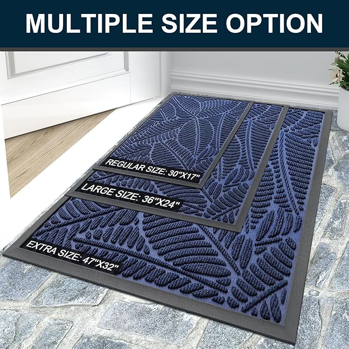 Colorxy Waterproof Doormat, Sturdy Natural Rubber Front Indoor Mat, Non Slip Low Profile Indoor Outdoor Door Mats, Stain and Fade Resistant Floor Mat, Easy Clean Patio Entrance Mat, 30''x17'', Navy