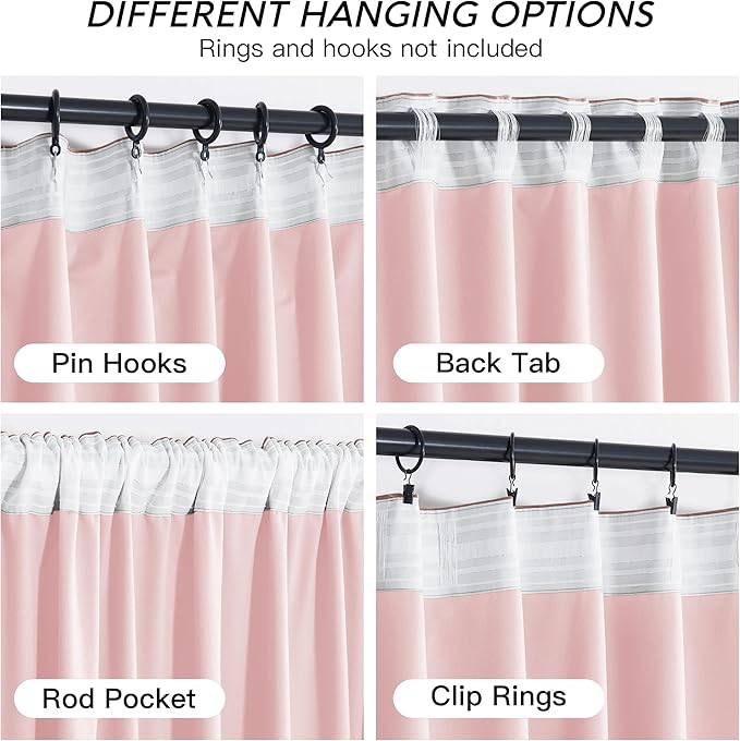 RYB HOME Pink Velvet Curtains 96 inches, Back Tab Soft Fabric Room Darkening Thermal Insulated Luxurious Home Decor Curtains for Living Room Bedroom, W 52" x L 96", 2 Panels Set