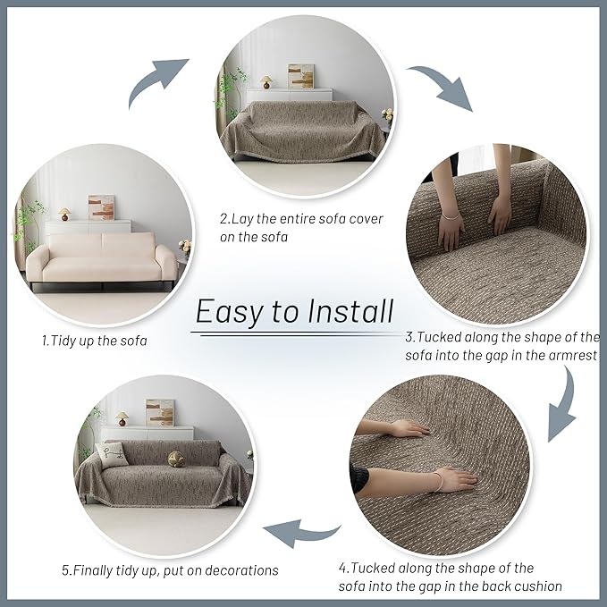 MYSKY HOME Couch Covers for 2 Cushion Couch Sofa, Chenille L Shape Sectional Couch Cover - Pet-Friendly, Machine Washable, Non-Slip Sofa Protector for Dogs, Kids, 71"x118", Sand