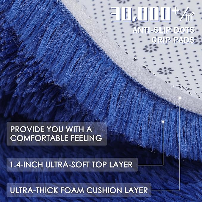 OLANLY 2x4 Machine Washable Runner Rugs for Hallway, Soft Fluffy Shaggy Bedside Rugs for Bedroom, Living Room, Indoor Floor Carpet for Kids Girls Boys, Nursery Rooms, Home Decor Aesthetic, Navy Blue