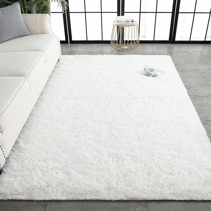 TWINNIS Super Soft Shaggy Rugs Fluffy Carpets 5x8 Feet, Indoor Modern Plush Area Rugs for Living Room Bedroom Kids Room Nursery Home Decor, Upgrade Anti-Skid Rectangular Fuzzy Rug, Cream White