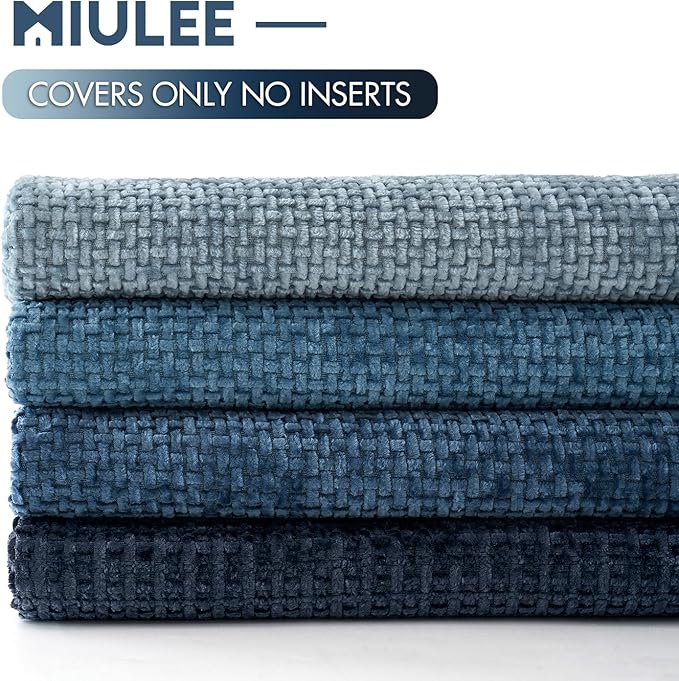 MIULEE Pack of 4 Couch Throw Pillow Covers 20x20 Inch Neutral Blue Soft Decorative Chenille Pillow Covers Farmhouse Accent Cushion Covers for Boho Western Spring Coastal Decor Sofa Bed Living Room