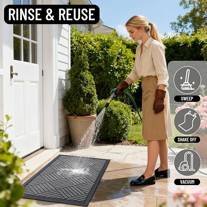 OLANLY Front Door Mat Outside Entrance 59x34, Absorbent, Heavy Duty Sturdy Natural Rubber Doormat Indoor Outdoor, Stain and Fade Resistant, Non-Slip Low Profile Floor Mat for Entryway, Grey Diamond