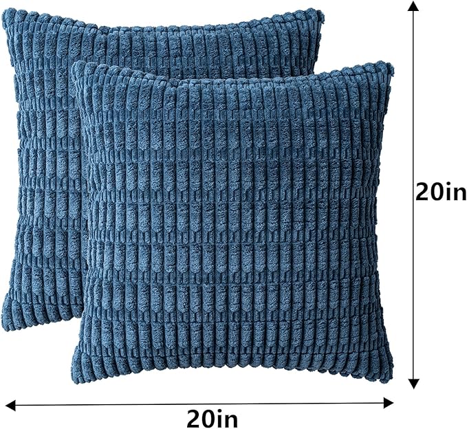 Pack of 2 Corduroy Decorative Throw Pillow Covers 20x20 InchSoft Boho Striped Pillow Covers Modern Farmhouse Home Decor for Sofa Living Room Couch Bed(Teal)