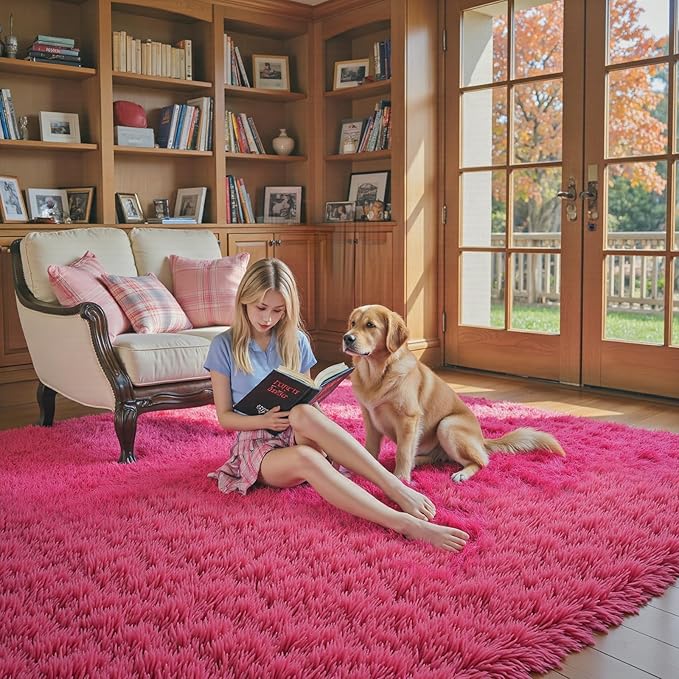 3x5 Rug, Bedside Preppy Dorm Area Rug, College Essentials Small Carpets for Bedroom, Anti Slip Living Room Rugs Home Decor (Hot Pink, 3 x 5)