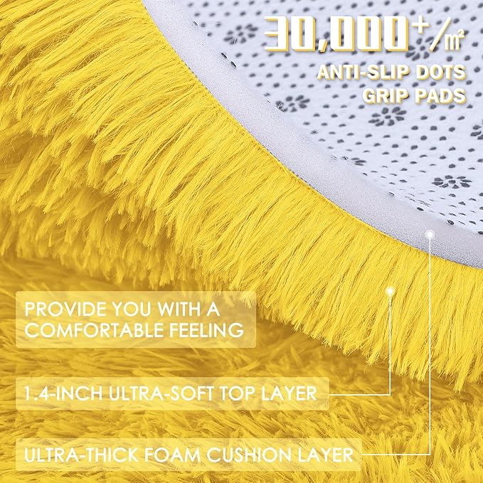 OLANLY 5x7 Machine Washable Large Area Rugs for Living Room, Bedroom, Soft Fluffy Shaggy Bedside Rug, Indoor Floor Carpet for Kids Girls and Boys, Dorms, Nursery, Home Decor Aesthetic, Yellow