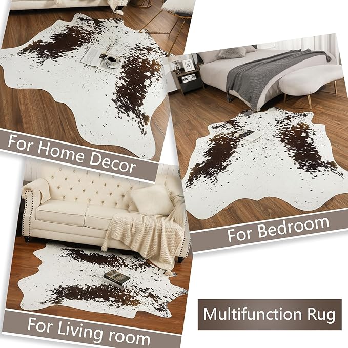 AROGAN White 6×7.2 Feet Faux Cow Print Rug Large - Cow Print Area Rug with No-Slip Backing, Large Animal Skin Rugs for Living Room, Offfice, Room Decor, Spots
