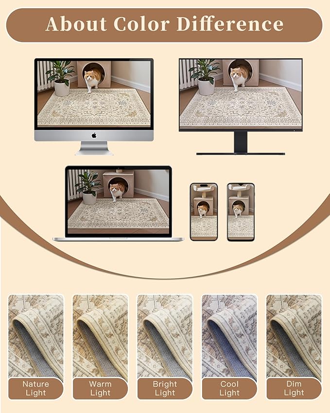 Madane 4x12 Wide Hallway Runners: Washable 12ft Runner Rug for Entryway Living Room Soft Vintage Non Slip Carpet Runner for Kitchen Dining Room Nursery Bedroom Thin Area Rug (Beige/Blue, 4x12ft)