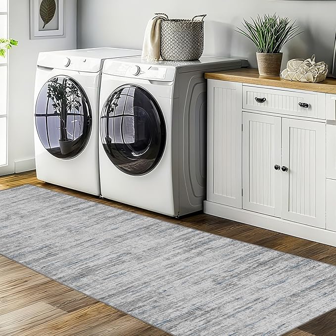 2x5 Washable Runner Rugs,Modern Abstract Rug Runner,Ultra-Thin Kitchen Runner Rug Non-Slip Backing Entryway Runners,Bathroom Carpet for Hallways,Bedroom,Laundry Room(Blue/Grey,2' x 5' )