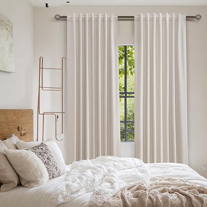 Guken 100% Blackout Curtains 102 Inch Length 2 Panels Set for Living Room Bedroom Back Tab Thermal Insulated Black Out Linen Drapes Room Darkening Window Curtains 102 Inches Long, Sand Beige