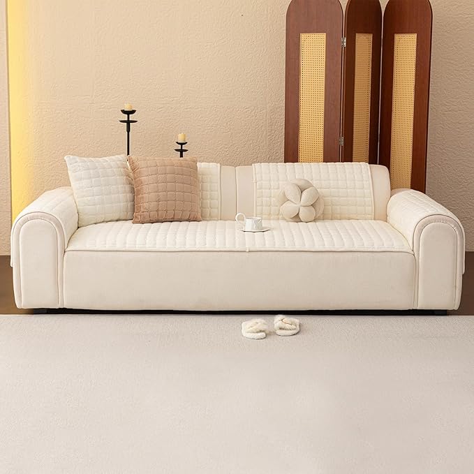 Velvet Couch Covers for Dogs, Dog Sectional Couch Covers, Pet Couchs Cover for Loveseat, Couchs Protector for Dogs, Sectional Sofa Cover for Pet Washable(1PC,Beige White,27.6"×59")