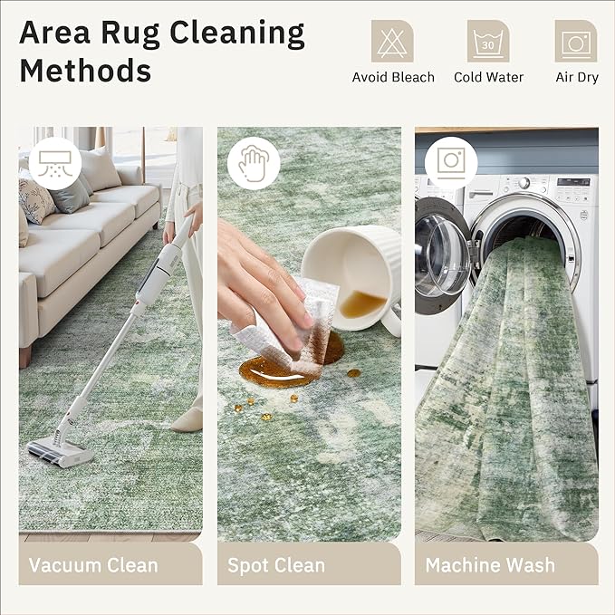 8x8 Green/Ivory Round Rug 8ft Living Room Circle Rug Vintage Round Area Rug Non Slip Indoor Carpet for Apartment