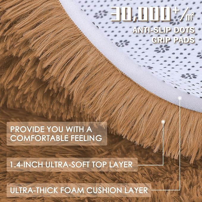 OLANLY 2x8 Machine Washable Runner Rugs for Hallway, Soft Fluffy Shaggy Bedside Rugs for Bedroom, Living Room, Indoor Floor Carpet for Kids Girls and Boys, Nursery Rooms, Home Decor Aesthetic, Khaki