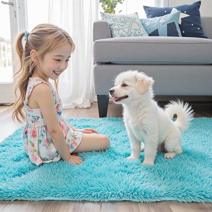 8x10 Area Rugs for Living Room Bedroom, Large Area Rug Shaggy Carpet Soft Plush Furry Bedside Rug, Rugs for Home Decor (Teal Blue, 8 x 10)