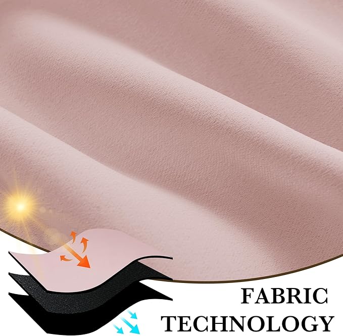 RYB HOME 100% Blackout Short Curtains for Small Window, Thermal Insulated Total Room Darkening Noise Reducing Curtains for Kitchen Bathroom Basement, 34 inches Wide by 45 inches Long, Baby Pink