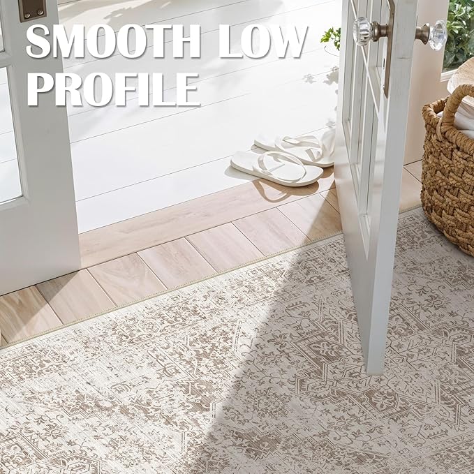 2x3 Entryway Area Rug Washable - Neutral Small Entry Rug Kitchen Rug Runner Vintage Soft Floor Mat Non Slip Indoor Farmhouse Carpet for Bedroom Bathroom Living Room (Cream/Camel)