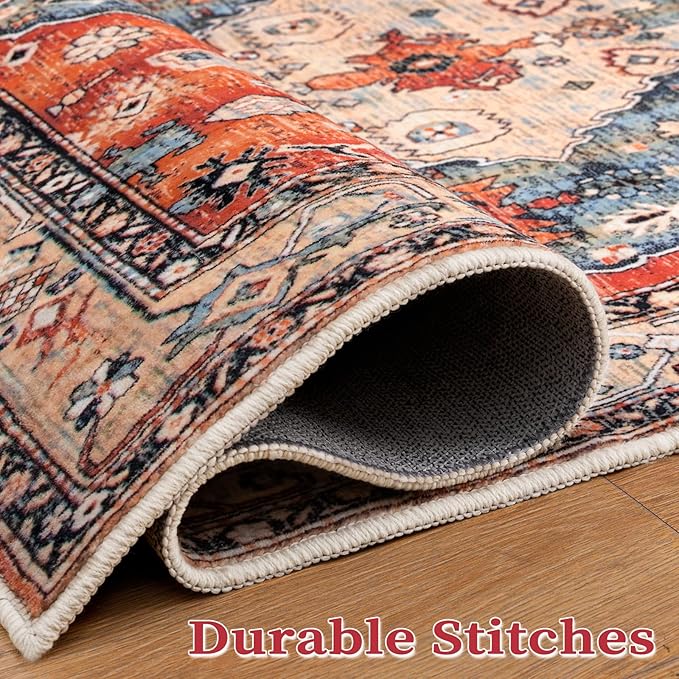 SERISSA Boho Rugs for Entryway, 2x3 Tribal Entryway Rug Non-Slip Washable Small Area Rug, Ultra Soft Oriental Vintage Low-Pile Indoor Door Mat Floor Carpet for Entrance Bedroom Kitchen Bathroom