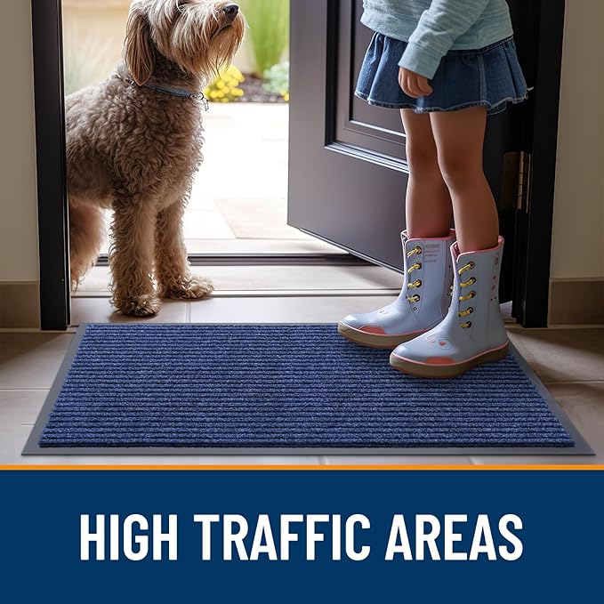 OLANLY Front Door Mat Indoor Outdoor Entrance, 2-Pack 71 x 47 Inch, Waterproof Heavy Duty Doormat, Fade Resistant, Low Profile, Easy Clean Patio Porch Welcome Floor Mats for Entry, Blue