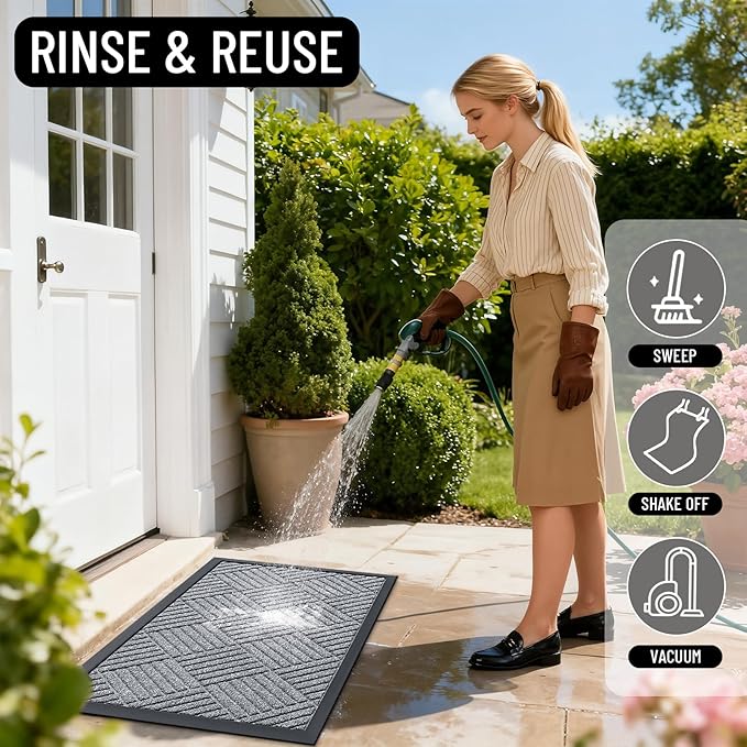 OLANLY Front Door Mat Outside Entrance 33x21, Absorbent, Heavy Duty Sturdy Natural Rubber Doormat Indoor Outdoor, Stain Fade Resistant, Non-Slip Low Profile Floor Mat Entryway, Charcoal Gray Diamond