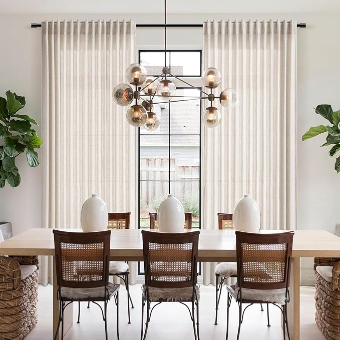 Nanspring Beige Linen Back Tab Curtains 96 Inches Long for Bedroom Light Filtering Privacy Sheer Curtains Modern Farmhouse Coastal Decor Linen Cotton Textured Gauze Curtain 2 Panel Set 70x96